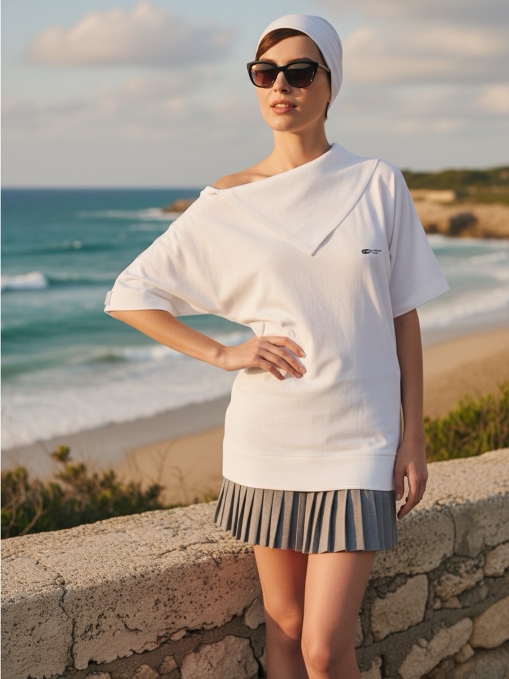 Catherine Malandrino + Lacoste White Oversized pique Top